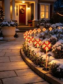 Christmas Lollipop Solar String Lights, Waterproof Solar LED Ground Stake Lights, Auto Charging, 8 Hours Working Time, Cute Lollipop Pattern Design, Suitable For Garden, Flower Bed, Pathway, Porch And Christmas Party Decoration - Multicolor - View 6