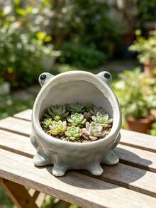 1pc Frog Shaped Resin Home Decor Planter Ornament, Bionic Frog Body With Four-Leg Support And Open Belly Structure, Black Eyes Detail With Deep And Light Two-Tone Color Options, Succulent And Green Plant Planting Container, Desktop, Balcony, Courtyard Display Soft Decoration Craft Ornament - A - View 4