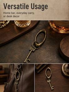 Retro Metal Oval Keychain With Creative Key Shaped Bottle Opener - Multicolor - View 2