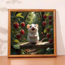 2D Flat Printing 1pc Suitable For Four Seasons Animal Theme: Forest White Mouse & Raspberry Pattern, Frameless DIY Diamond Painting, Mosaic Handmade Art Painting Set, Home Decor Painting, Suitable As Holiday Gift - No Frame - View 4