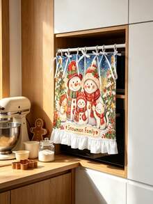 1PC Kitchen Curtain, Snowman Family Pattern Multi-Functional Protective Apron Curtain, Suitable For Oven Stove Cover, Cabinet Protection Board, Appliance Decorative Cover, Country Style And Daily Kitchen Decor, Heat-Resistant And Insulating Cover For Home Kitchen, Easy To Store, Beautiful - Multicolor - View 2