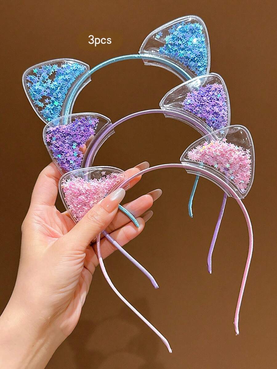 3pcs Colorful Cat Ear Hair Hoop Minimalist Style Hair Accessories Suitable For Daily Wear