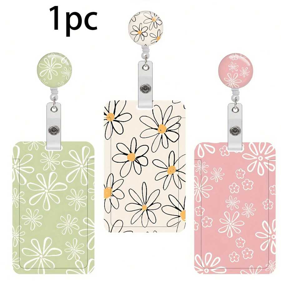 1pc Daisy ID Card Holder Badge Holder Access Card Meal Card Lanyard Employee Card Chest Badge Retractable Clip Card Holder - Multicolor - View 1
