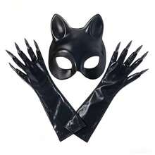 1pc Women's Carnival Party 3D Soft PU Leather Cat Mask Cosplay Costume - Black - View 6