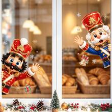 1/2pcs Cute Cartoon Nutcracker Soldier Christmas Window Sticker, Double-Sided Visible PVC Static Adhesion Glass Decal, Suitable For Store Window And Home Holiday Decoration - Multicolor - View 3