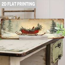 2D Flat, 1pc, Vintage Winter Scene Red Sleigh Sign, Christmas Sleigh Ride Wall Decor, Suitable For Farmhouse, Entryway, Home, Bedroom, Decorative Sign, 5x16 Inches, (Random Style) - A - View 5
