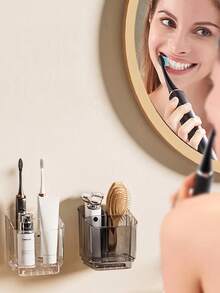 1pc Detachable Transparent Wall-Mounted Toothbrush Holder, Acrylic Bathroom Storage Organizer, Space-Saving Toothbrush Razor Skincare Storage Rack, Suitable For Vanity Countertop, High Transparency Acrylic Body, Minimalist Luxury Appearance, Keeps Bathroom Countertop Neat And Elegant, Detachable Divider Design, Flexible Space, Can Store Electric Toothbrush, Razor, Toothpaste, Skincare Bottles, Smooth Acrylic Surface - Acrylic Frame - View 2