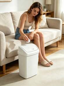 27L Large Capacity Plastic Trash Can, Swing Lid Design, Stable Structure, Space Saving, Suitable For Bedrooms, Offices, Bathrooms, Kitchens And Toilets, Ideal Household Essential - Random Color - View 2