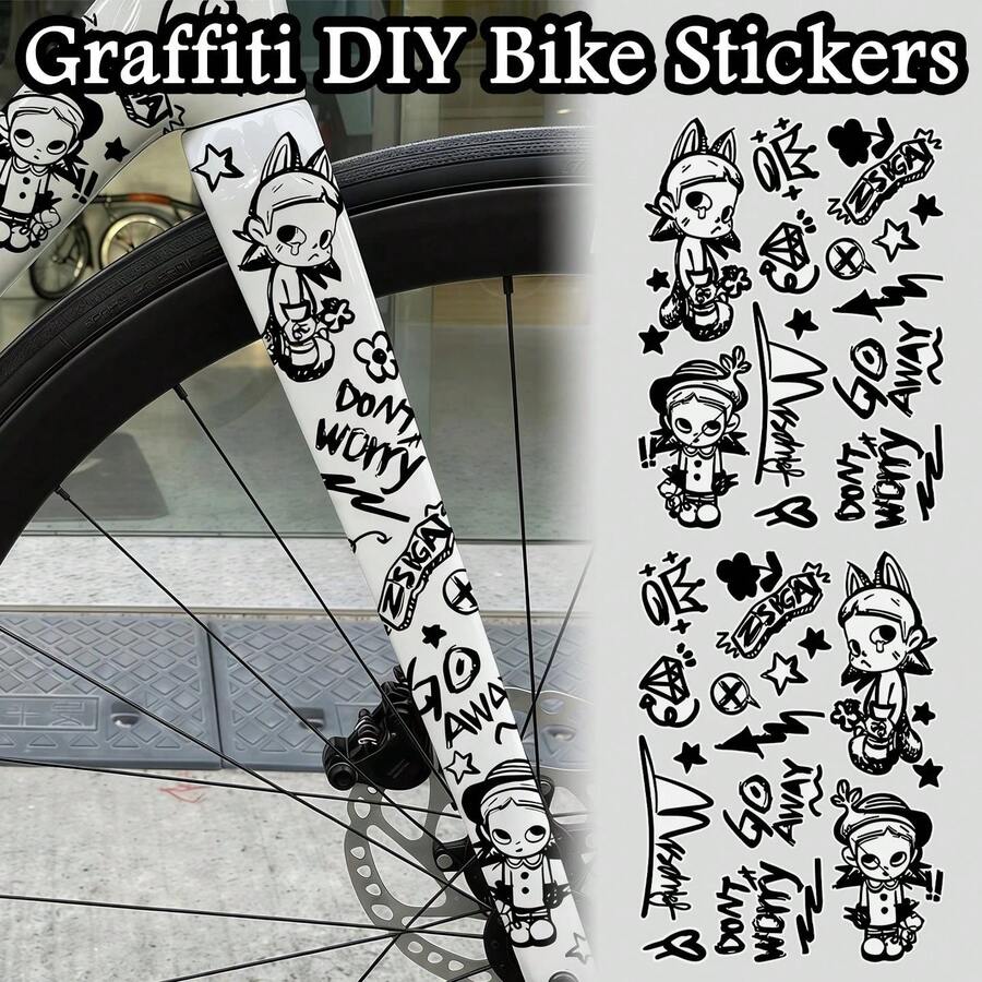 1pc Car Sticker Graffiti DIY Bicycle Sticker Bicycle Frame Top Tube Road Bike Motorcycle Fork Helmet Accessory Sticker Suitable For Bicycle Car Motorcycle Furniture Decoration Sticker - A - View 1