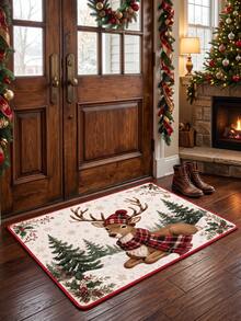1PC Deer Runner Rug, Bathroom Mat, Hallway Carpet, Bedroom Mat, Winter Christmas Decoration, Winter Christmas Decoration Gift - Red - View 11
