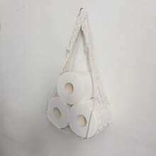 1pc Handmade Woven Toilet Paper Roll Storage Holder, Bathroom Tissue Paper Net Bag - Multicolor - View 2