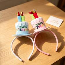 SANDA Birthday Cake Shape Headband With Candle Decor, HAPPY BIRTHDAY Letter Hair Hoop, Cute Party Costume Headwear For Birthday Celebration Photo Props - Multicolor - View 1