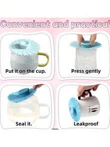 1pc Reusable Sunflower Silicone Cup Lid, Creative Sunflower Shaped Silicone Cup Lid, Leak-Proof, Dust-Proof, Heat-Insulating, Dust-Proof Heat-Insulating Mug Lid, Ideal Gift For Friends And Family, Perfect Accessory For Cups And Tableware - Multicolor - View 3