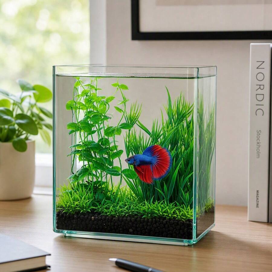 1pc Green Artificial Aquarium Plant, Plastic Fake Fish Tank Grass Decoration With Weighted Base, 20cm Realistic Water Plant, Suitable For Fish Tank, Turtle Tank Landscape, Easy To Clean - Happy Aquarium - View 1