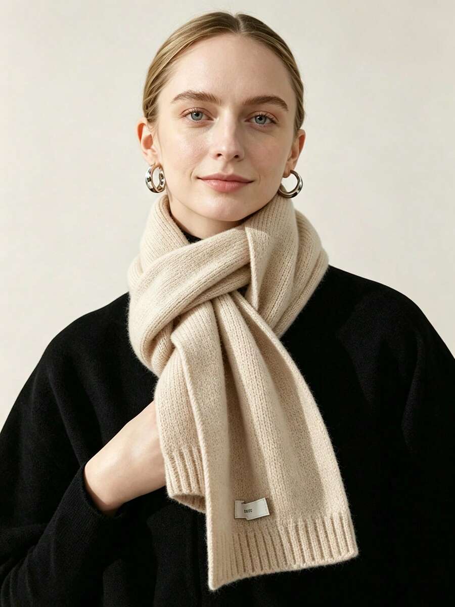 1pc Women's Solid Color Wool Knitted Warm Thick Versatile Decorative Scarf Neck Warmer, Suitable For Winter Casual Matching - Multicolor - View 1