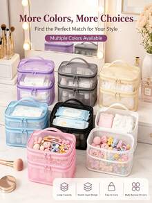 1pc Double-Layer Mesh Tote –Storage Bag For Hair Accessories/Puzzles/Toys, Zippered Toiletry Bag; Ideal For Nursery Organization And Travel Storage - Multicolor - View 3
