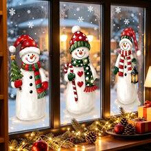 1/3pcs Reusable Cute Christmas Snowman Window Stickers, Double-Sided Visible PVC Electrostatic Adsorption Glass Stickers, Suitable For Holiday Home And Shop Window Decorations. - Multicolor - View 1