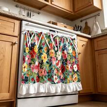 1PC Kitchen Curtain, Floral Pattern Multi-Functional Protective Curtain, Suitable For Stove Hood, Cabinet Protection Board, Appliance Decorative Cover, Country Style And Daily Kitchen Decor, Heat-Resistant Protective Cover For Home Kitchen, Easy To Use - Multicolor - View 2