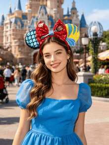 Disney 1pc Cartoon Mermaid Theme Bow Headband. Adorned With Seashell And Trident Elements, Paired With Fish Scale Pattern Earrings, It's A Super Cute Minnie Style Earring Headband; Perfect For School Parties, Masquerade Balls, Cosplay And Theme Park Visits. It's An Ideal Choice For Various Party Outfits And A Perfect Accessory For Playing Princess! (Hair Accessories, Headbands, Headwear, Women's Headbands) - Multicolor - View 1