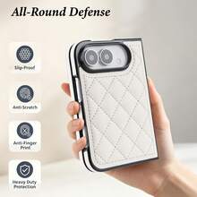 1pc PU Leather Magnetic Wireless Charging Foldable Phone Case, Full Body Shockproof Protective Cover Compatible Withi Phone Duo - White - View 3