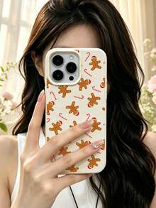 White Leather Texture Case With Gingerbread Man And Candy Cane Pattern, Cute Christmas Design, Ideal Winter Gift Choice - Multicolor - View 3