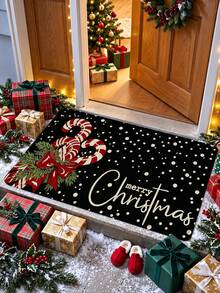 1 buah Keset Selamat Datang Motif Permen Tongkat Natal Anti Selip Timbul 3D, Dekorasi Teras Depan Warna Hitam, Cocok untuk Pintu Masuk, Ruang Belajar, Samping Tempat Tidur, Keset Lantai, Luar Ruangan, Mudah Dibersihkan, Anti Selip, Cepat Kering, Sepanjang Musim, Dapat Dicuci - A - View 6