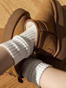 1/3/6 Pairs Unisex Couple White Mid-Calf Ruffle Stacked Socks, Yoga Socks, Comfortable Fashionable Breathable Socks, Suitable For Daily Wear, Sports, Back To School Season And All Seasons - White - View 4