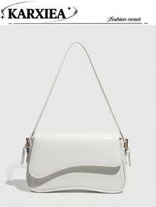Burgundy Bag Minimalist Solid Color Women's Shoulder Bag PU Leather Texture Suitable For Work, Business, Commuting - White - View 1
