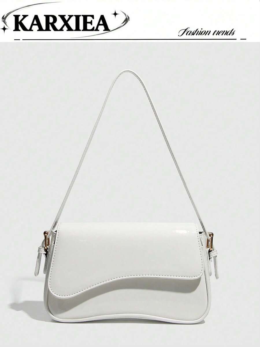 Burgundy Bag Minimalist Solid Color Women's Shoulder Bag PU Leather Texture Suitable For Work, Business, Commuting - White - View 1