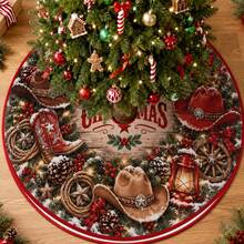 1 buah Rok Pohon Natal Motif Topi dan Sepatu Denim, Dekorasi Liburan Warna Elegan, 5 Ukuran, Hadiah Liburan Unisex, Cocok untuk Dekorasi Rumah dan Pesta Natal - Topi dan sepatu bot koboi di sekitar - View 7