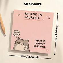 1pc Funny Cat Sticky Notes, Motivational Quotes Memo Pads, Office & Study Message Paper, Cute Kitten Sticky Notes, Reusable, Office Colleague Gift, Employee Appreciation, Christmas Gift, Small Gift - Multicolor - View 3