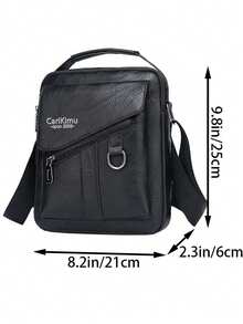 Men Black Leather Messenger Sling Bag, Adjustable Strap Multiple Compartment Cross Body Bag - Black - View 6