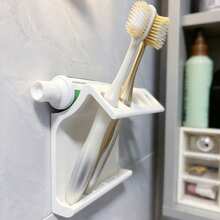 1Pc Wall-Mounted Toothbrush Holder With Storage Rack, Multifunctional Bathroom Organizer Easy Install Space Saving Shelf For Toothbrush Comb Makeup Brush, Bathroom Storage For Home Dorm, Wedding Graduation Gift, Bathroom Accessory Home Decor - Multicolor - View 10
