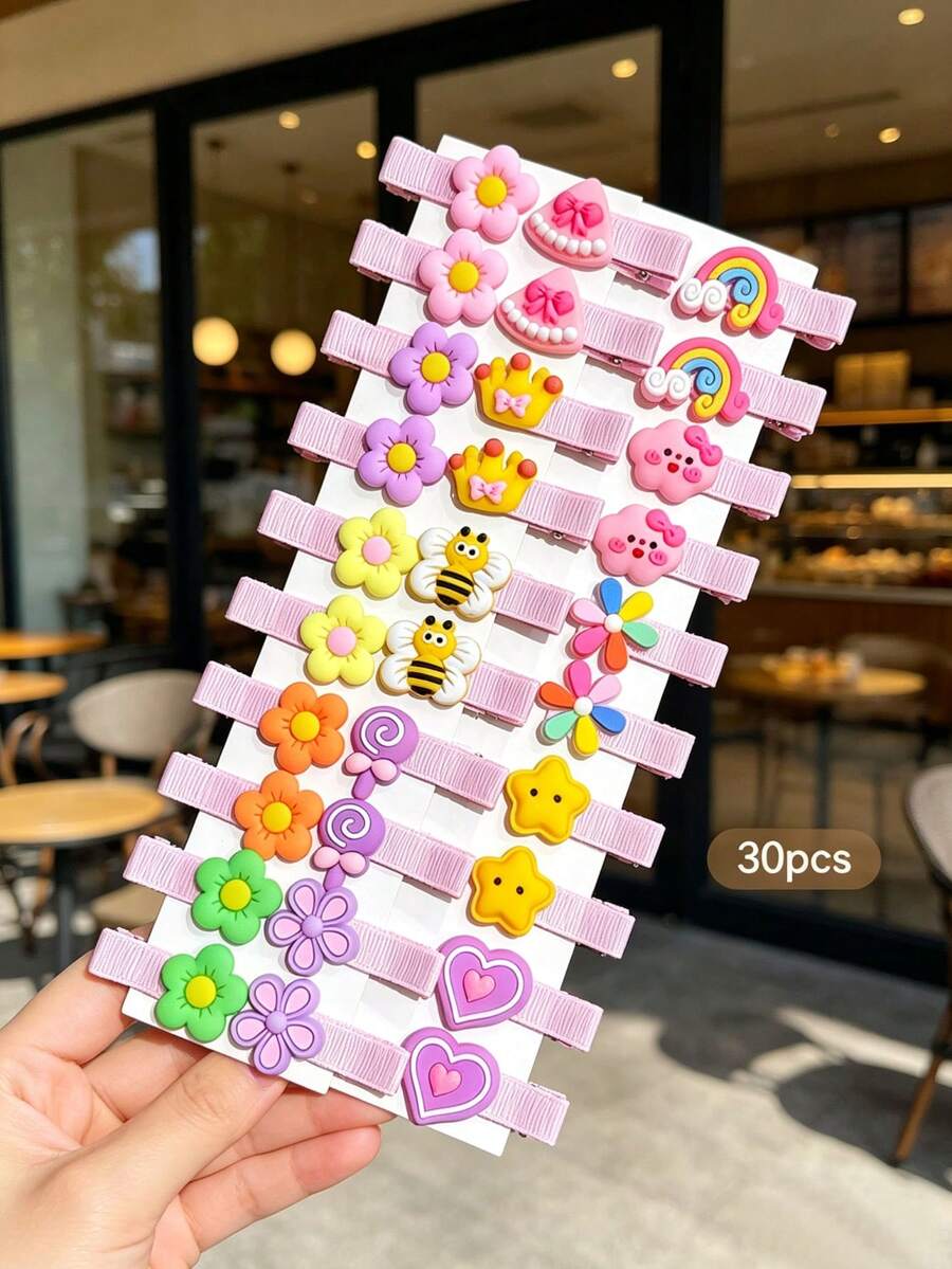 30 buah Jepit Rambut Kartun Warna Acak Gaya Manis Aksesori Rambut Cocok Untuk Penggunaan Sehari-hari - MultiWarna - View 1