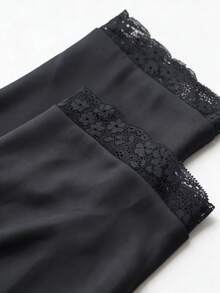 1pc Women's Solid Color Short Double-Breasted Lace Patchwork Blazer & Pleated Shorts 2 Pieces Set, Eyelash Lace Cuffs And Hems - Black - View 8