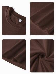 1Pc Women Solid Crew Neck Fitted Long Sleeve Tee,Soft Stretchy Minimal Basic Top For Casual Daily Outfit - Brown - View 4