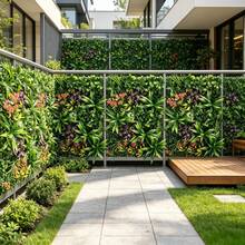 1pc Artificial Plant Wall Fence, Outdoor Sun-Shading Barrier, Patio/Balcony Decor Greenery, Weatherproof Garden Partition Landscaping Tool - Green - View 3