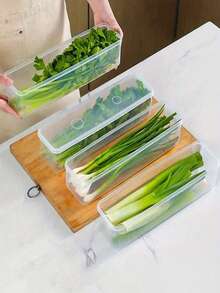 4pcs Rectangular Food Storage Containers, Plastic Reusable Fridge Organizer Boxes, Suitable For Storing Green Onion, Parsley, Cilantro, Garlic, Noodles, Eggs, Etc., With Lid, Hand Washable, Kitchen Essential, Back To School Season Must-Have - Multicolor - View 2