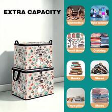 1pc 2DFat. Thickened Foldable Zipper Storage Box, Light Pink Gentle Snowman Christmas Full Print Design, Can Store Clothes, Bedding, Nail Tools, Holiday Sundries, Fits Under Bed, Suitable For Book Organization, Car Trunk Storage, Cosmetics, Hair Styling Tools, Office, Home Organization, Blankets, Daily Small Items Large Capacity Storage, Wardrobe Placement And Moving Packing, Zipper Closure Secure Reinforced Handle Durable - Multi-color - View 5