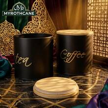 MYROTHCANE Tea Coffee Sugar Canisters Set Of 3, Matte Black Metal Kitchen Canisters With Bamboo Lids, Airtight Decorative Food Storage Containers For Countertop And Pantry Organization - Black - View 4