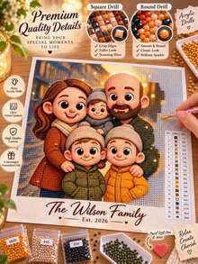 客製化照片鑽石畫 DIY 鑽石藝術，家庭肖像記憶藝術品，方形鑽 & 圓鑽壓克力鑽石，創意手工藝套件，送給家人朋友的有意義禮物 - 彩色 - 查看 6