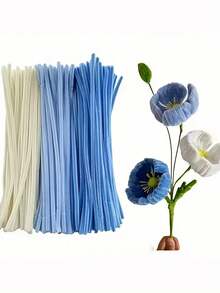 100/300/321pcs Blue And White Pipe Cleaner Flower Set, Upgraded DIY Craft Kit, Suitable For Mother's Day, Graduation, Valentine's Day And Holiday Gifts, Wool Core Craft Set, Blue And White Pipe Cleaner Flower Set - A - View 5