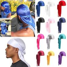 ZTZI 2Pcs Silky Satin Durag Set, Long Tail Head Wrap, Soft Breathable Pirate Cap, Hip Hop Headwear For 360 Waves Solid Color Party Polyester (Polyester) Solid Color Durag All Seasons - L2PCS4801 - View 3