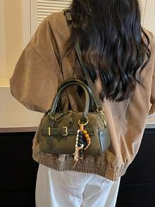 Vintage Colorblock Boston Bag, Maillard Style, Crossbody, Niche Quality, Commuter Women's Handbag - Green - View 5