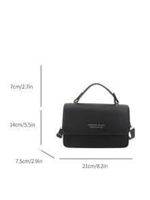 1pc Black Solid Color PU Minimalist Small Square Handbag For Women - Black - View 6