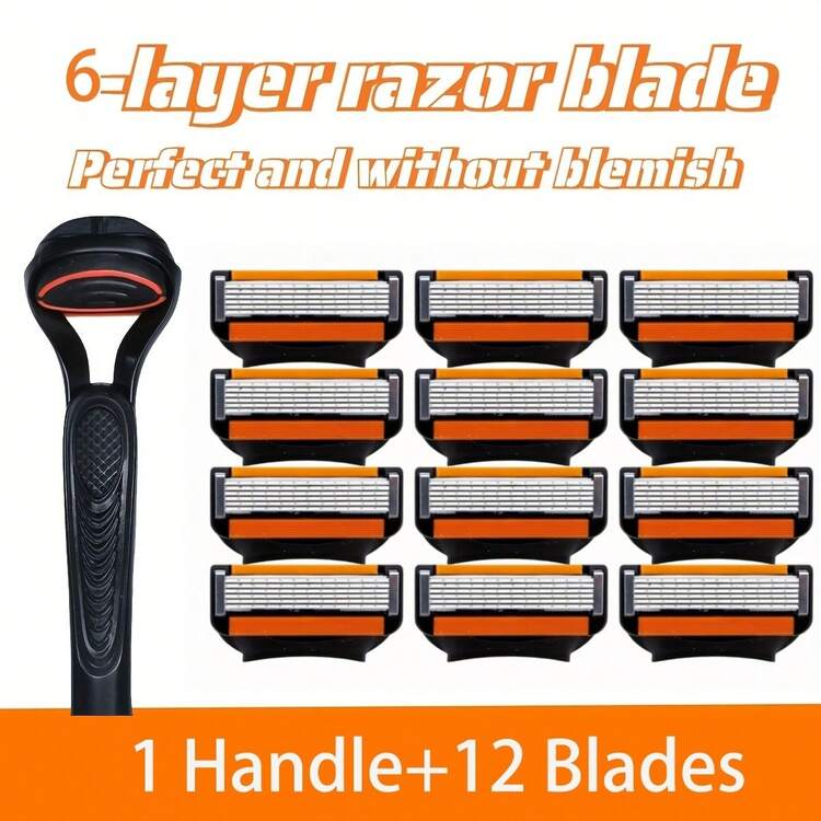 Juego de afeitadoras de 6 capas para hombres, incluye 24/20/16/12/8/4 cuchillas reutilizables - Herramienta de afeitado cómoda y suave - Multicolor - Añade 10