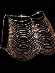 Fashion Sexy Multi-Layer Tassel Rhinestone Waist Chain, Exaggerated Women's Lingerie Jewelry Accessory For Nightclub Party Bikini - Gold - View 3