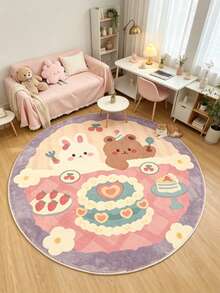 1pc Pink & Purple Bear & Rabbit Decorative Floor Mat, Rug, Carpet, Living Room Carpet, Bedroom Carpet, Universal Carpet - Multicolor - View 1