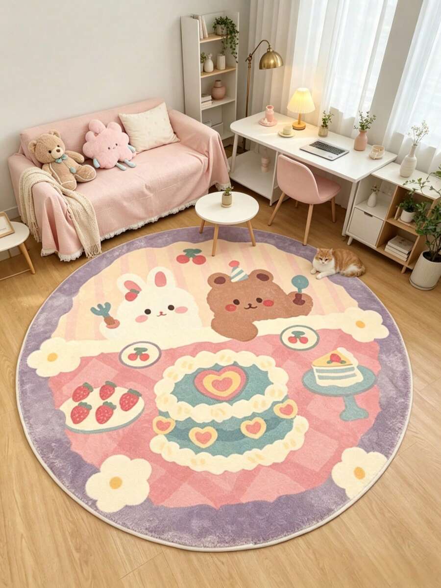 1pc Pink & Purple Bear & Rabbit Decorative Floor Mat, Rug, Carpet, Living Room Carpet, Bedroom Carpet, Universal Carpet - Multicolor - View 1