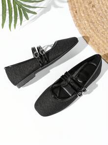Women's Flat Mary Jane Retro Ballet Granny Shoes - Black - View 4